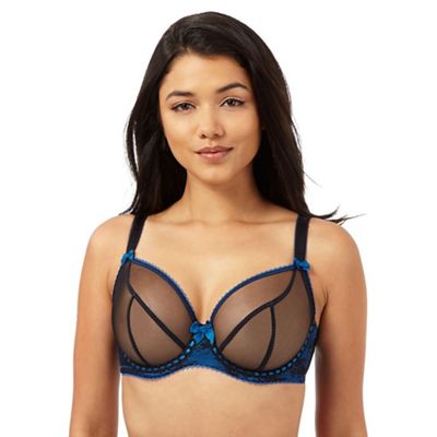 Blue mesh overlay DD-H cup full cup bra